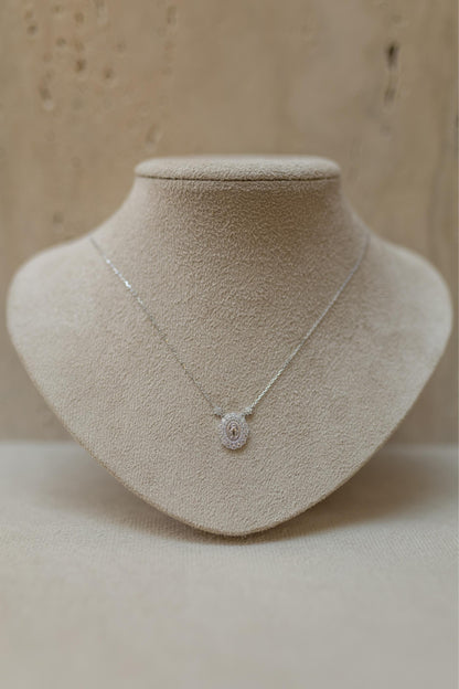 Colar Nossa Senhora das Graças Mini Duplo Cravejado Moissanite Prata 925 Ródio Branco