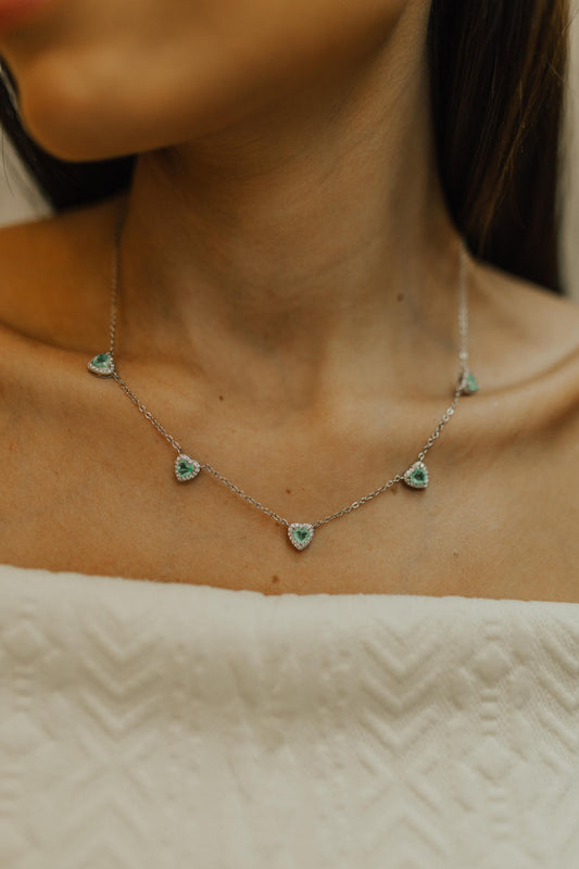 Colar Choker 5 Corações Turmalina Fusion Ródio Branco