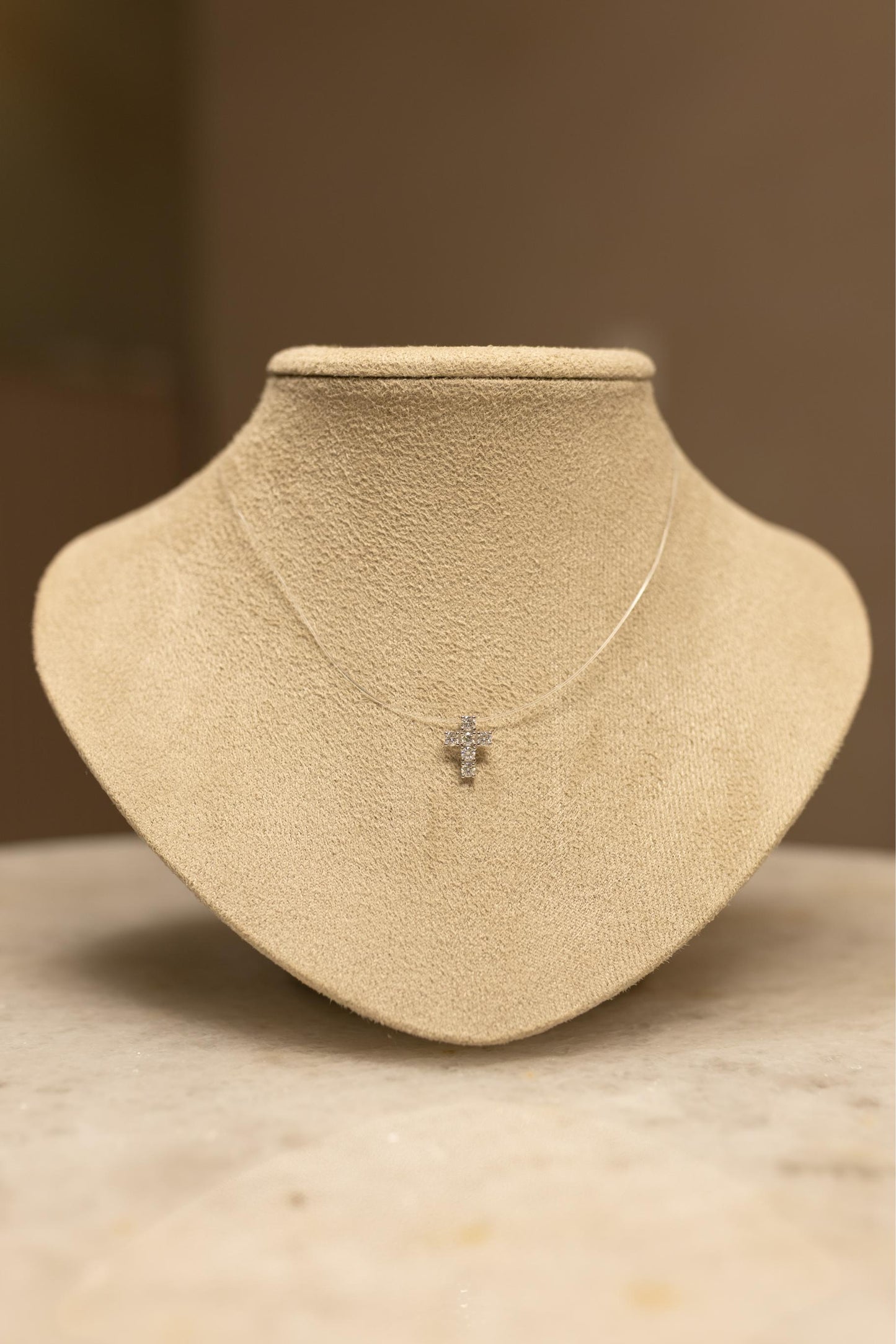 Colar Nylon Crucifixo Moissanite Prata 925 Ródio Branco