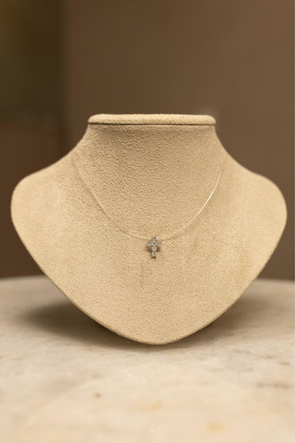 Colar Nylon Crucifixo Moissanite Prata 925 Ródio Branco