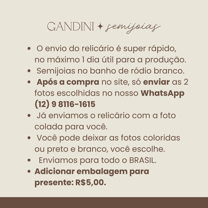 Colar Relicário Redondo Liso Ródio Branco