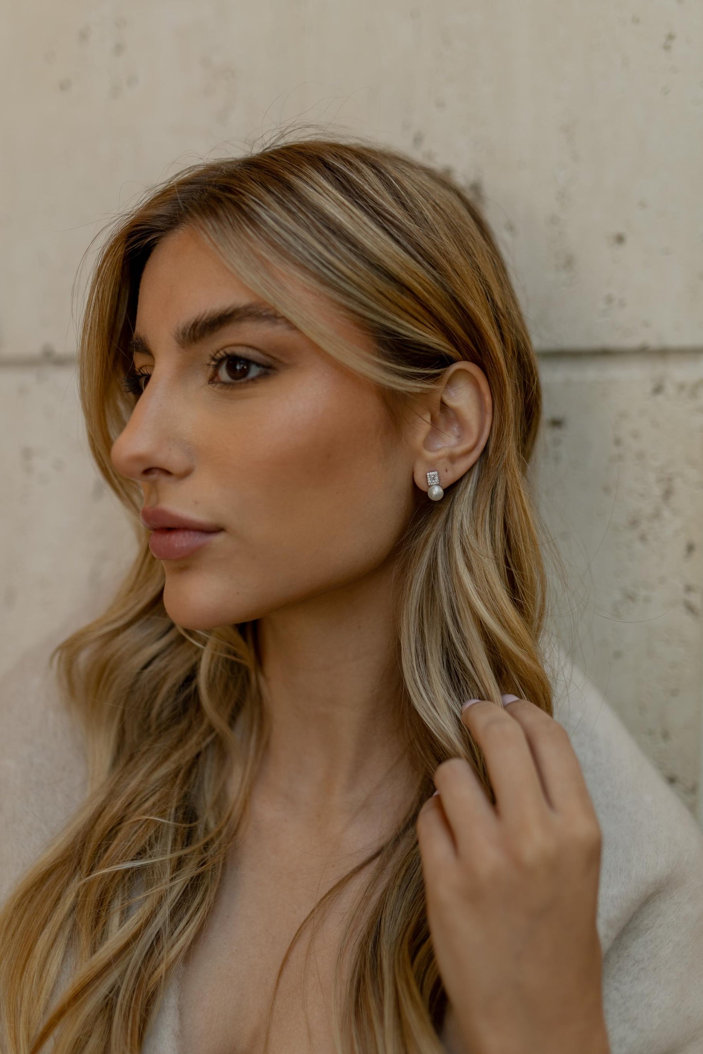 Brinco Pérola Mini Retângulo Prata 925 Ródio Branco