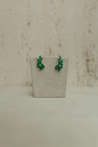Brinco Ear Cuff Pedras Esmeralda Ródio Branco