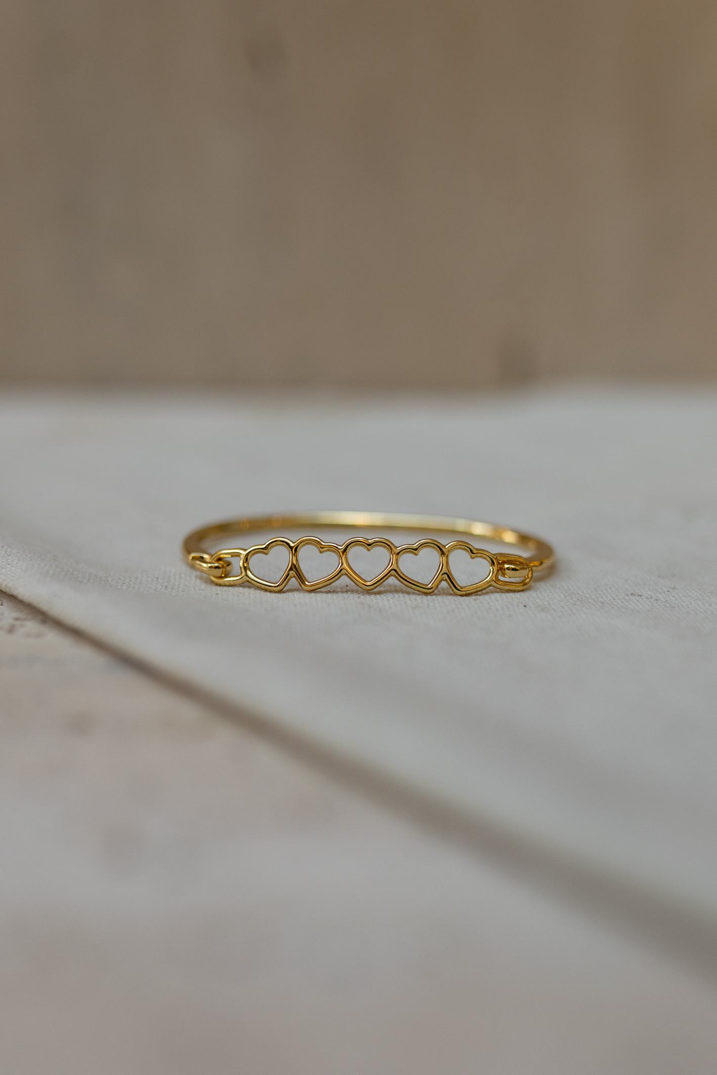 Bracelete Encaixe Corações Dourado