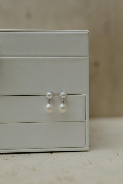 Brinco Pêndulo Prata 925 Pérola Natural Ródio Branco