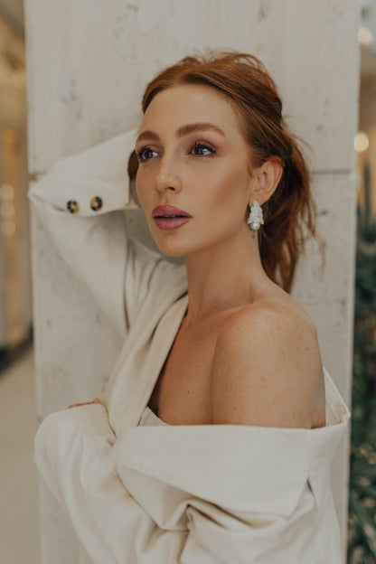 Brinco Noiva Pérola Cristal Prata 925 Ródio Branco