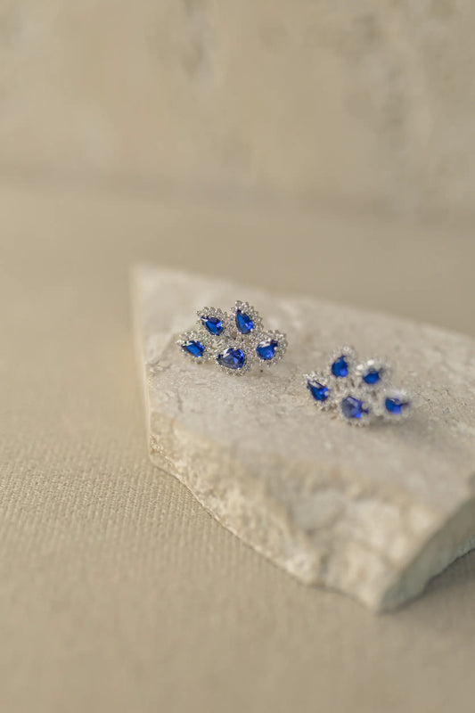 Brinco Ear Cuff Gotas Safira Ródio Branco