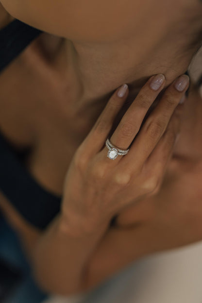 Anel Solitário Oval Prata 925 Moissanite Ródio Branco