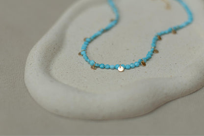 Colar Choker Turquesa Chapinha Dourado