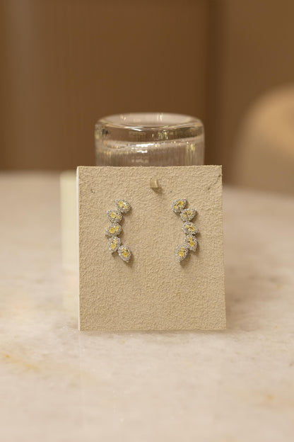 Brinco Ear Cuff Gotas Yellow Fancy Ródio Branco