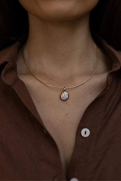 Colar 1mm Pingente 6,5mm Moissanite Prata 925 Dourado