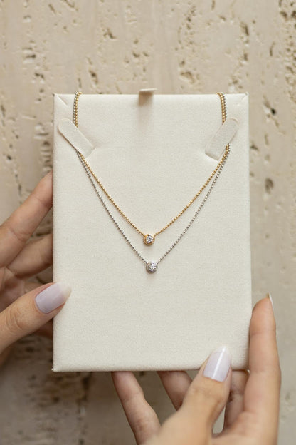 Colar Ponto de Luz Clássico Moissanite Prata 925 Dourado