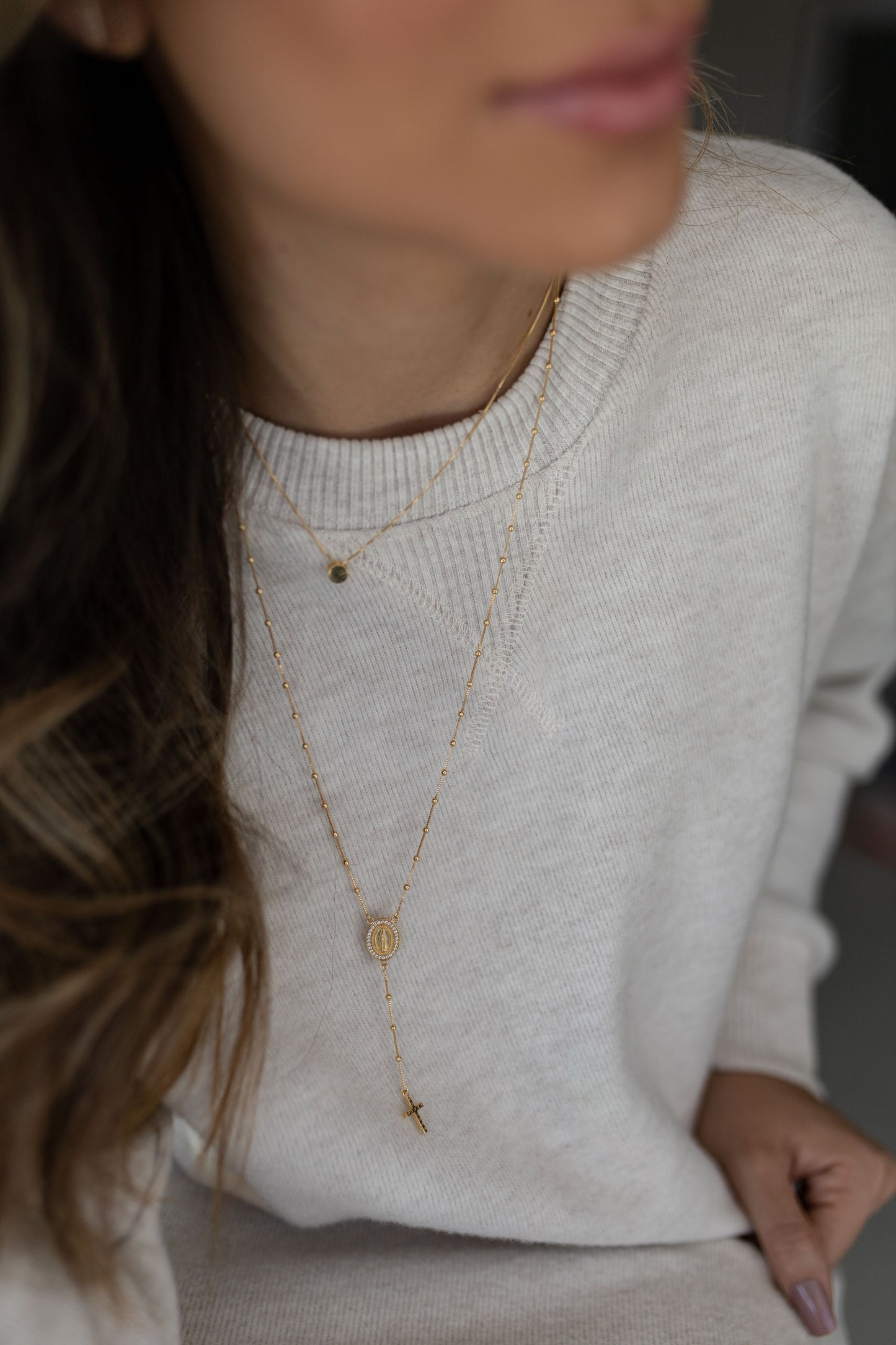 Colar Terço Nossa Senhora de Fátima Dourado