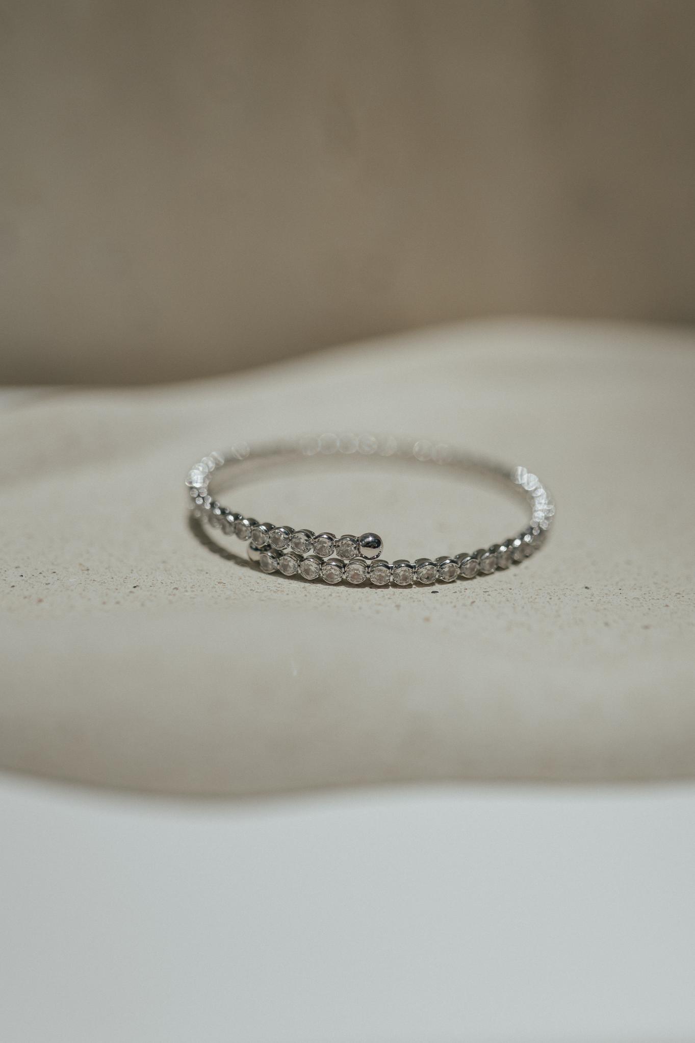 Bracelete Maleável Confete Cristal Ródio Branco