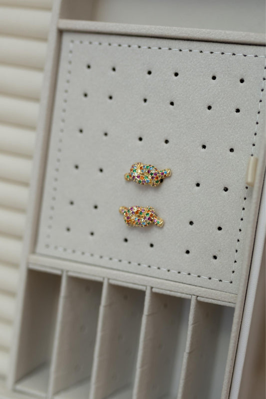 Brinco Nó Cravejado Rainbow Dourado