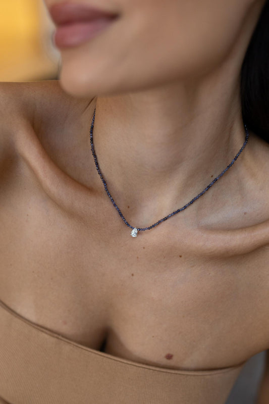 Colar Pedras Naturais Moissanite Prata 925 Ródio Branco