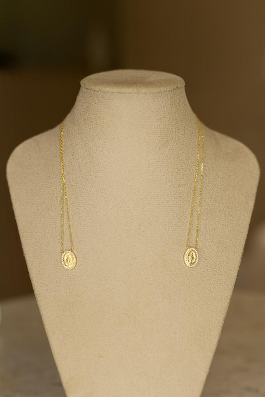 Colar Escapulário Nossa Senhora das Graças Oval Moissanite Prata 925