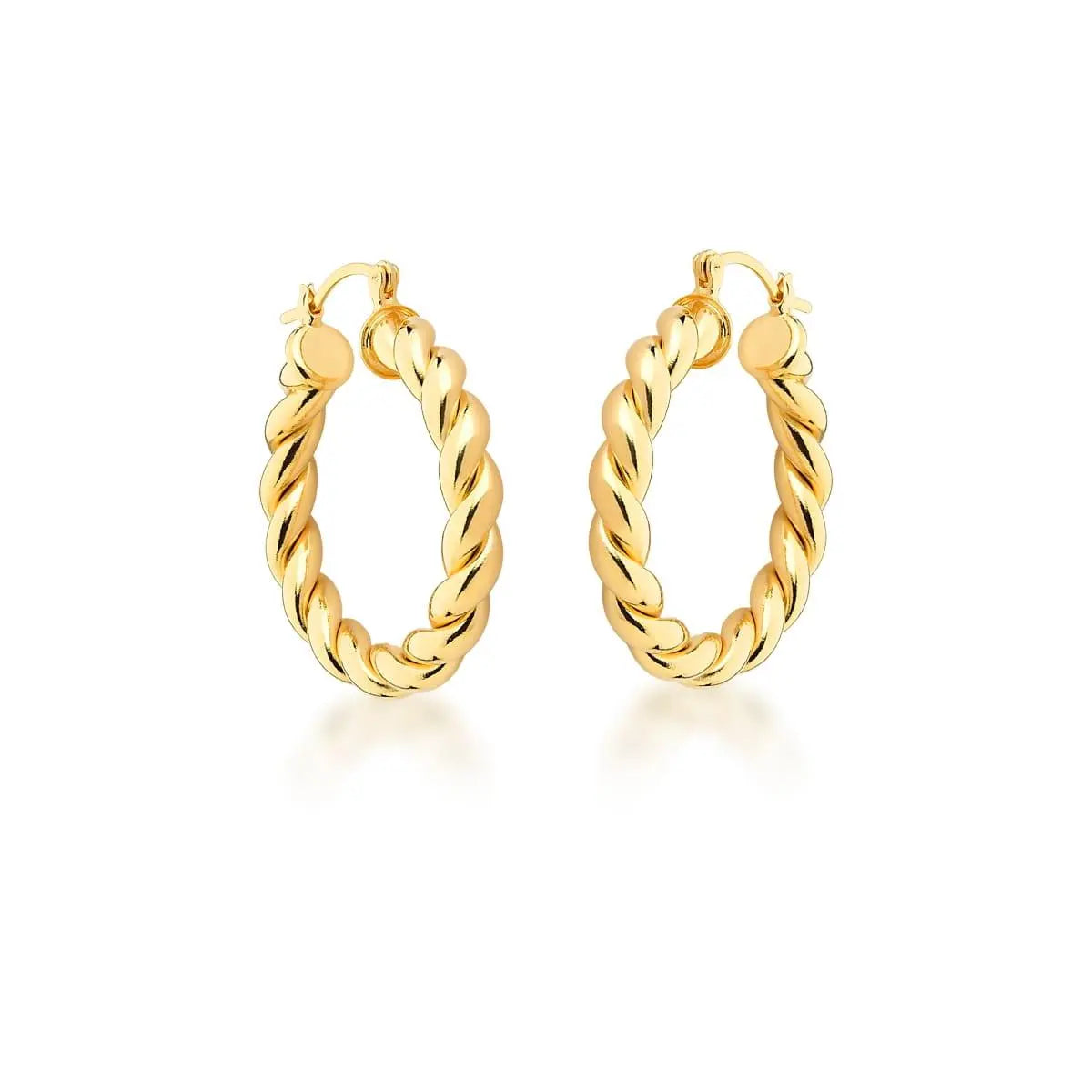 Brinco Argola Click Trançada Liso Dourado