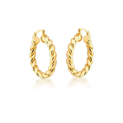 Brinco Argola Click Trançada Liso Dourado