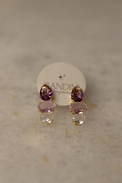 Brinco Gota Roxa Cristal Dourado
