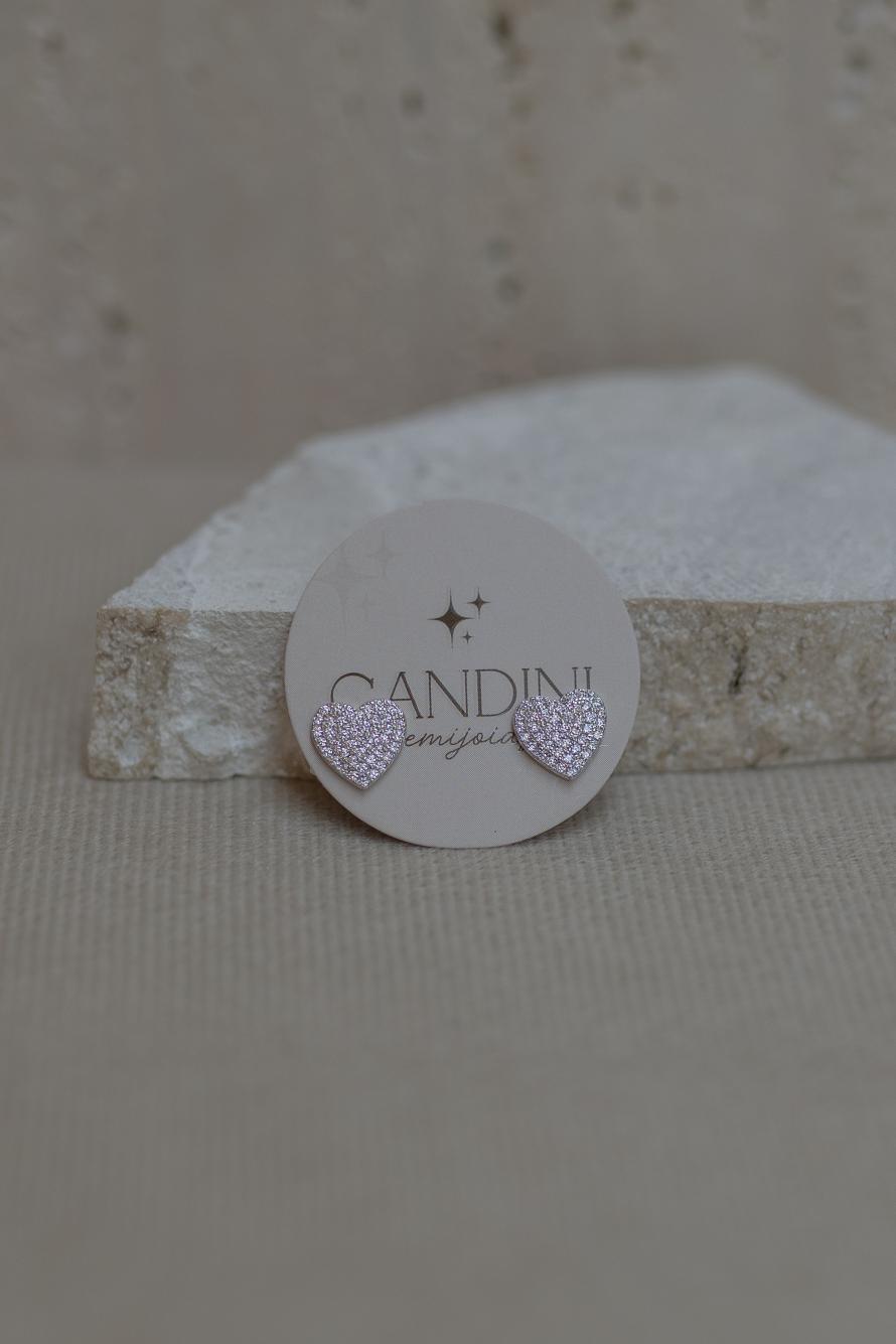 Brinco Coração Cravejado Prata 925 Ródio Branco