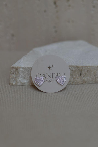 Brinco Coração Cravejado Prata 925 Ródio Branco