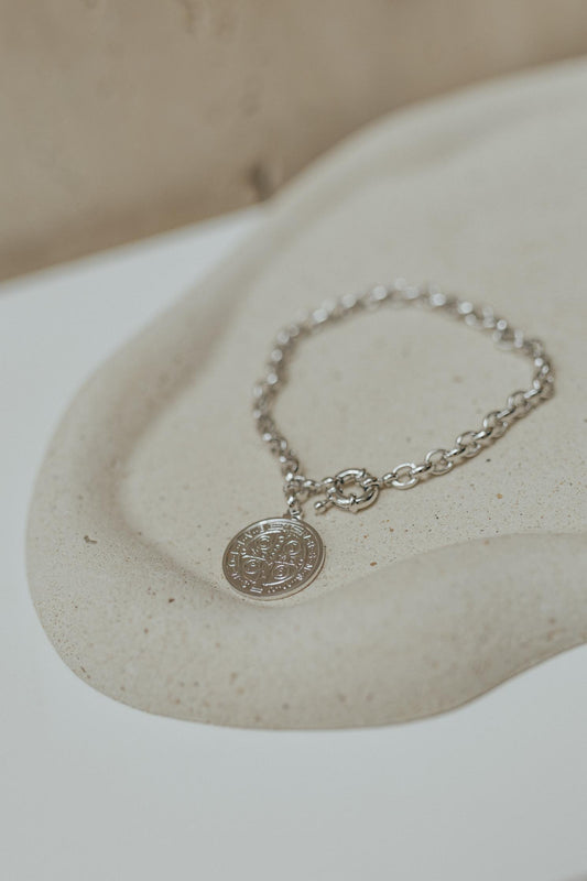 Pulseira Elos Português e Medalha de São Bento Ródio Branco