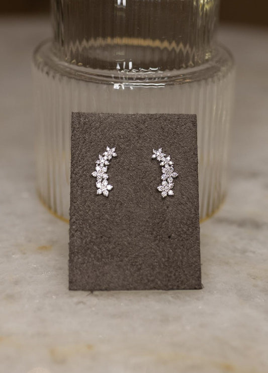 Brinco Mini Ear Cuff Flores Moissanite Prata 925 Ródio Branco
