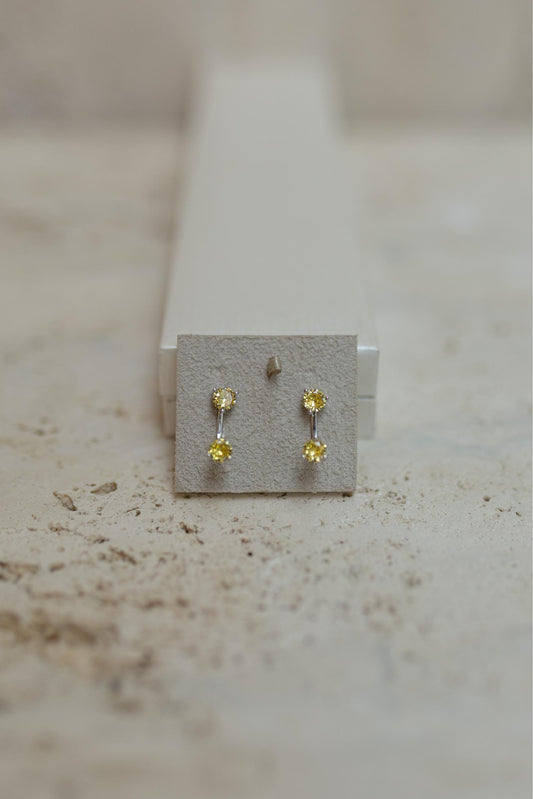 Brinco Ear Jacket Fancy Yellow Prata 925 Ródio Branco