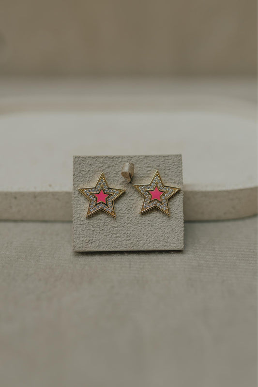 Brinco Estrela Cravejada Esmaltada Dourado