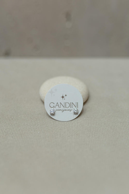 Brinco Ponto de Luz Duplo Prata 925 Moissanite 5mm  Ródio Branco