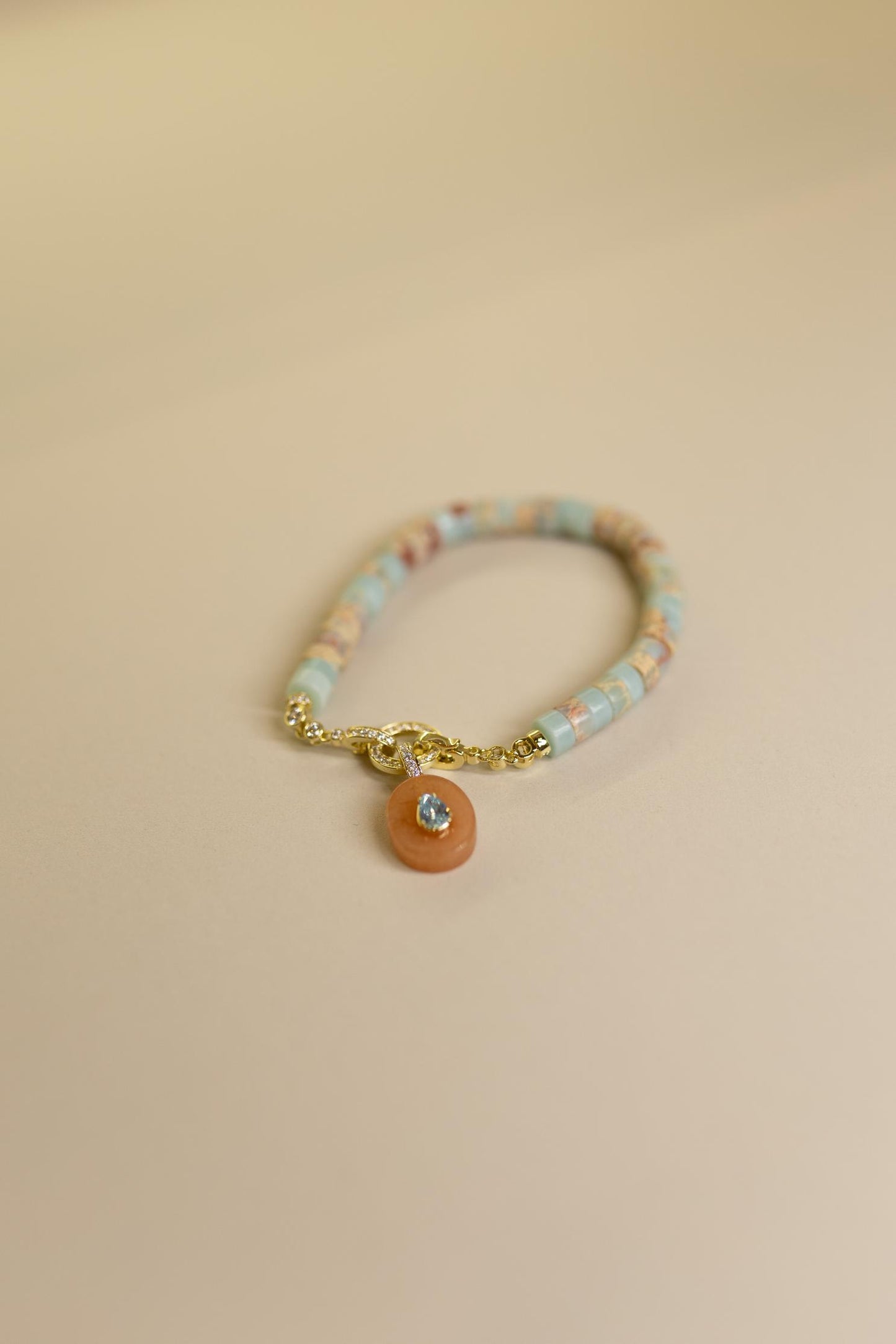 Pulseira Sunstone Água Marinha Jasper Imperial Dourado