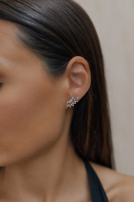 Brinco Mini Ear Cuff Zircônias Ródio Branco