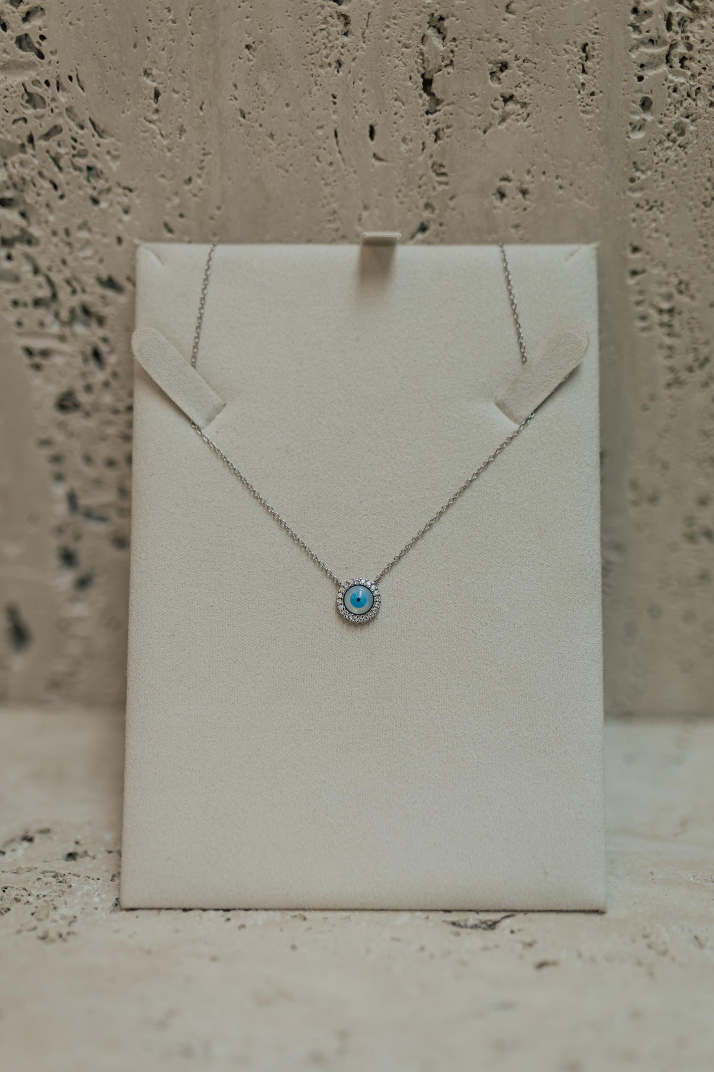 Colar de Olho Grego Cravejado Prata 925 Ródio Branco