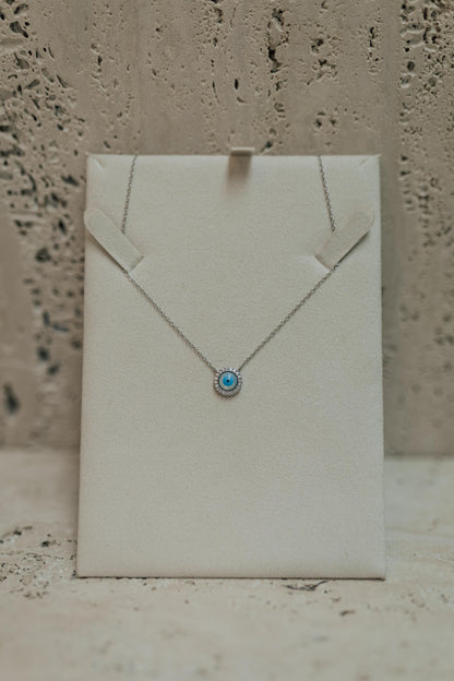 Colar de Olho Grego Cravejado Prata 925 Ródio Branco