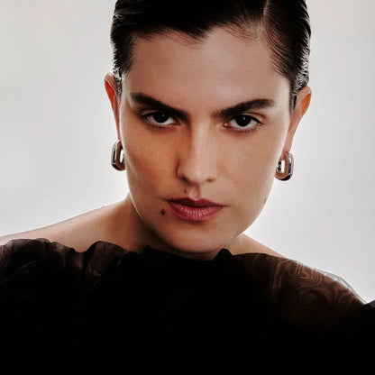 Brinco Argola Retangular Maxi Ródio Branco