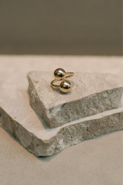 Anel de 2 Bolas Ajustável Dourado
