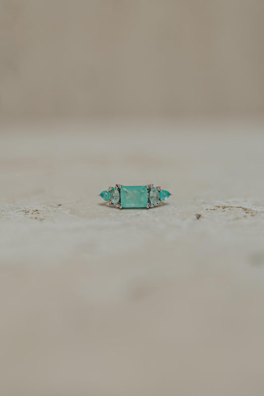 Anel Esmeralda Colombiana Quadrada Cristal Prata 925