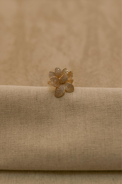 Anel Flor Duo Cravejado Dourado
