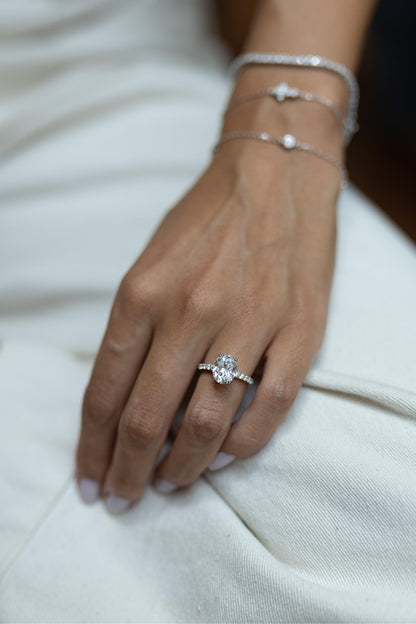 Anel Solitário Oval Prata 925 Moissanite Ródio Branco