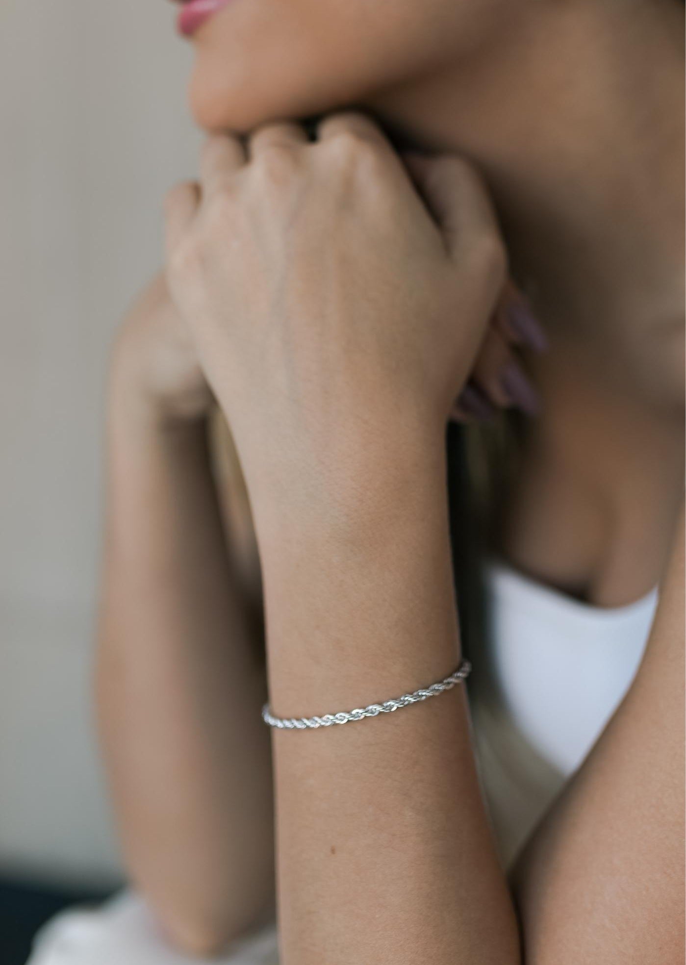 Pulseira Cordão Baiano 3mm Ródio Branco