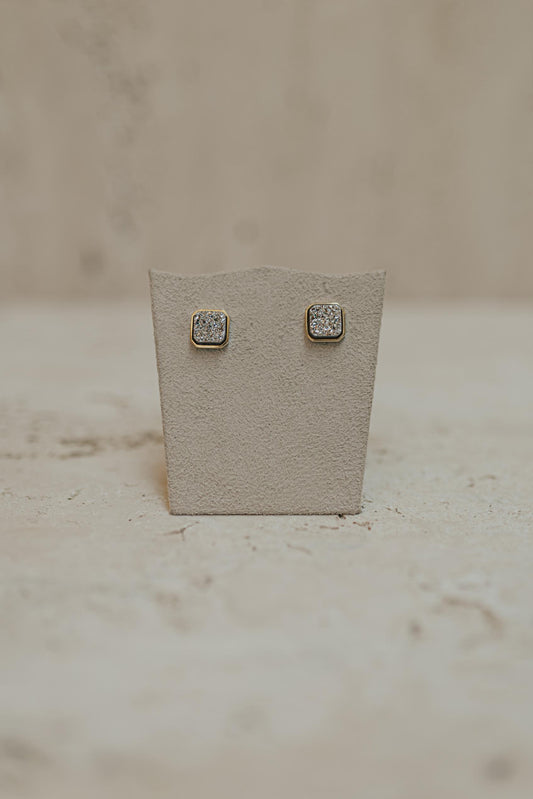 Brinco Quadrado Drusa Platina Dourado