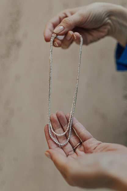 Colar Mini Pérola de Água Doce Prata 925 Ródio Branco