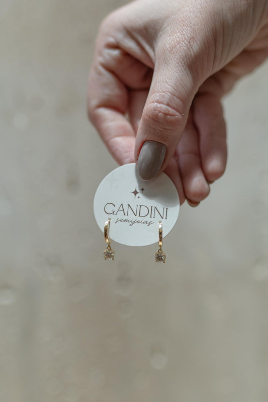 Brinco Argola Prata 925 Ponto de Luz Cristal Moissanite Dourado