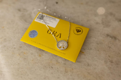 Colar Árvore da Vida em Madrepérola com Moissanites em Prata 925 Ródio Branco