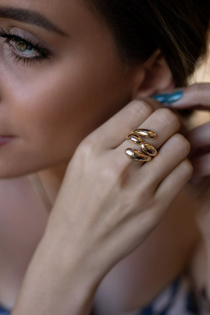 Anel Ajustável Duplo Liso Dourado