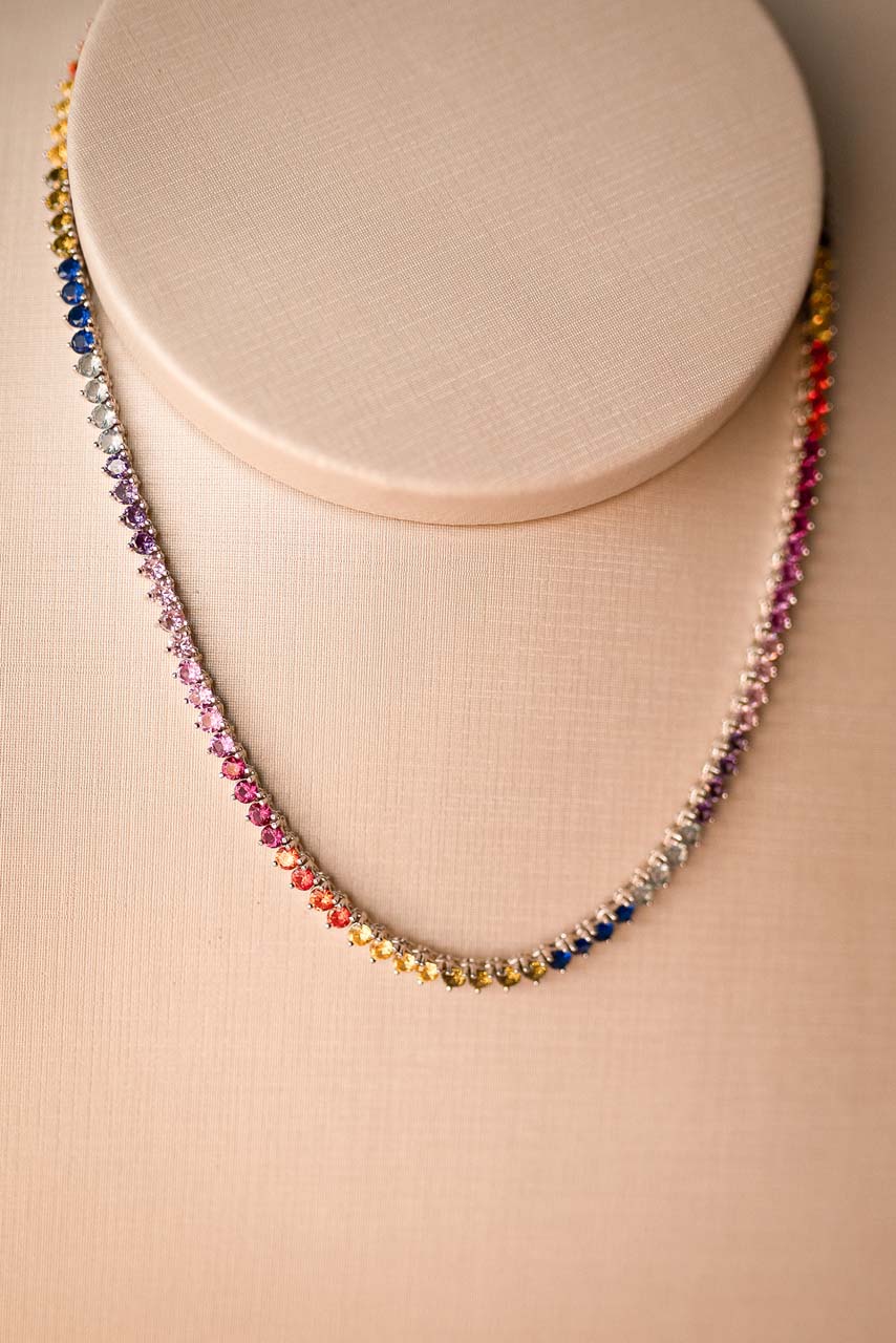 Colar Riviera 3 pontas Rainbow Ródio Branco