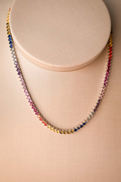 Colar Riviera 3 pontas Rainbow Ródio Branco