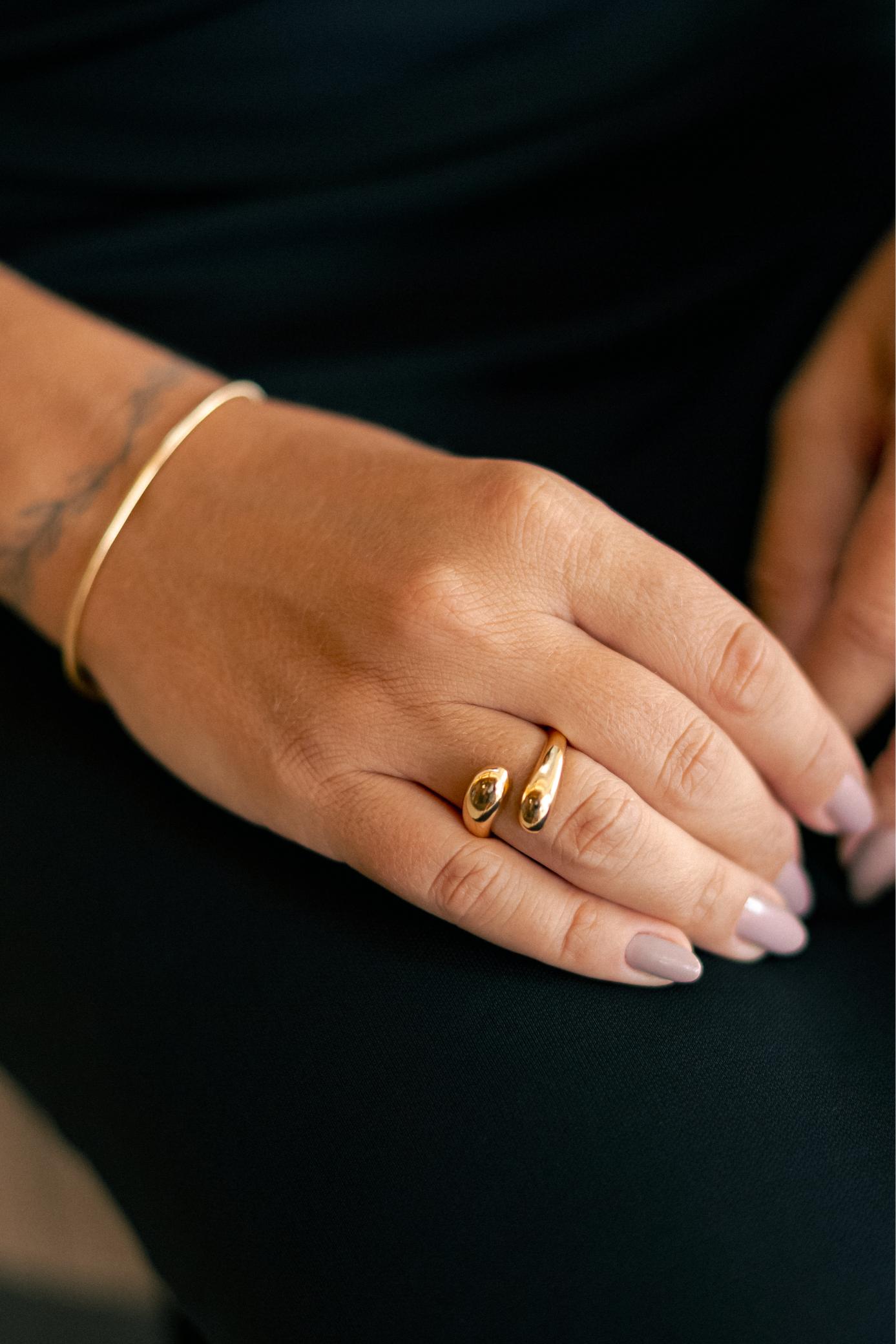 Anel Ajustável Duplo Liso Dourado