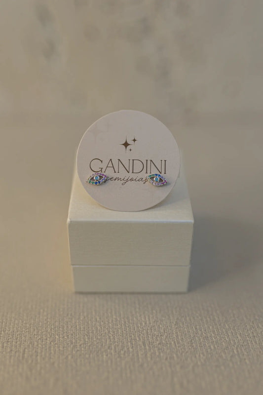 Brinco Olho Grego Rainbow Prata 925 Ródio Branco